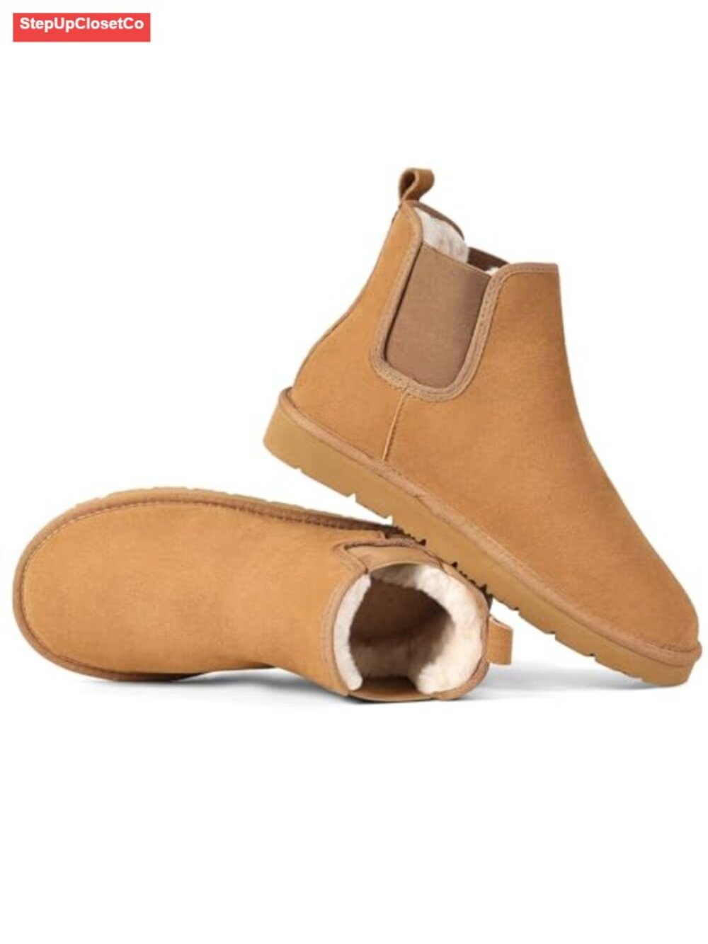 Genuine Suede Chelsea Ankle Boots Warm Fuzzy Lined Anti-Slip Winter Booties